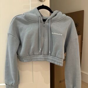 Alphabets half zip cropped hoodie